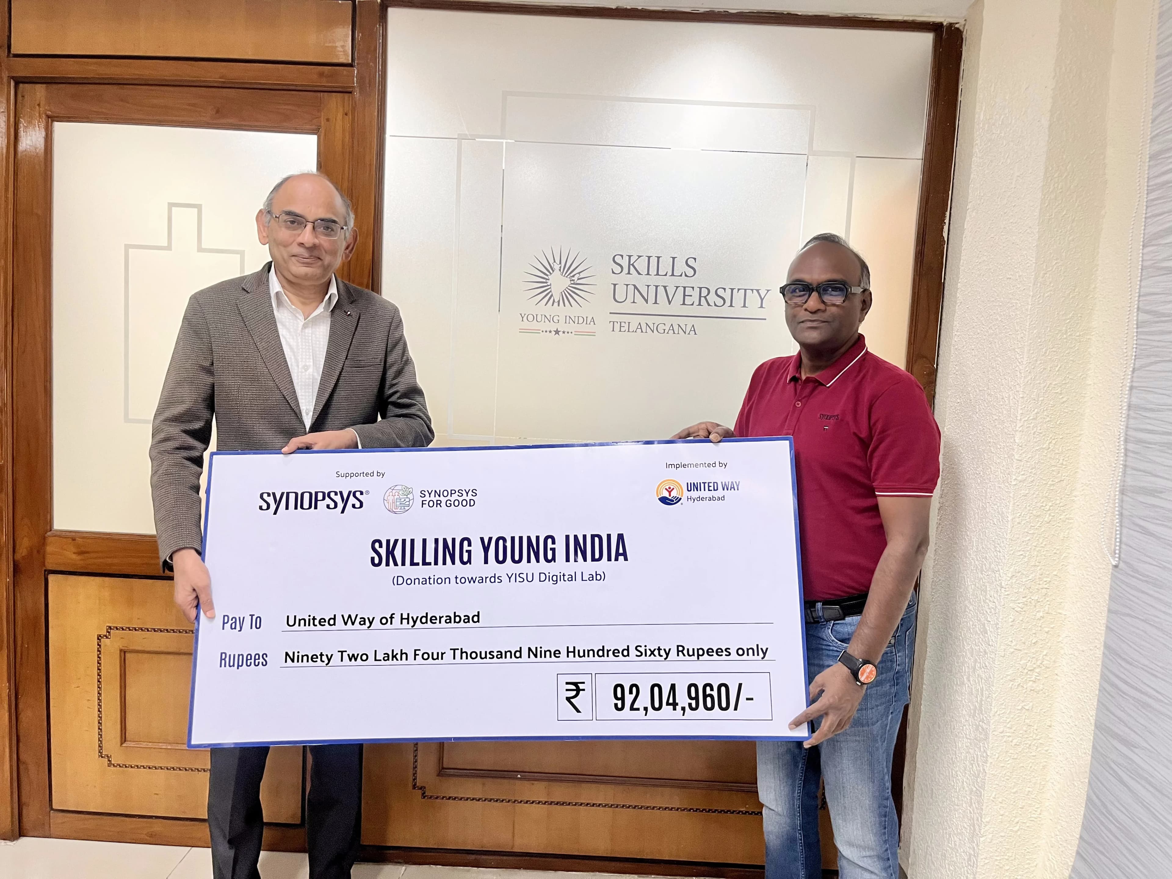 On 18 Nov 2025, Synopsys, a leading IT company has sponsored the establishment of Computer Training Lab in the transit campus of the University through United Way of Hyderabad. This lab will be a big boost in imparting hands on training for all students in IT/Tech  related courses and doing projects for various programs of the University. image 1