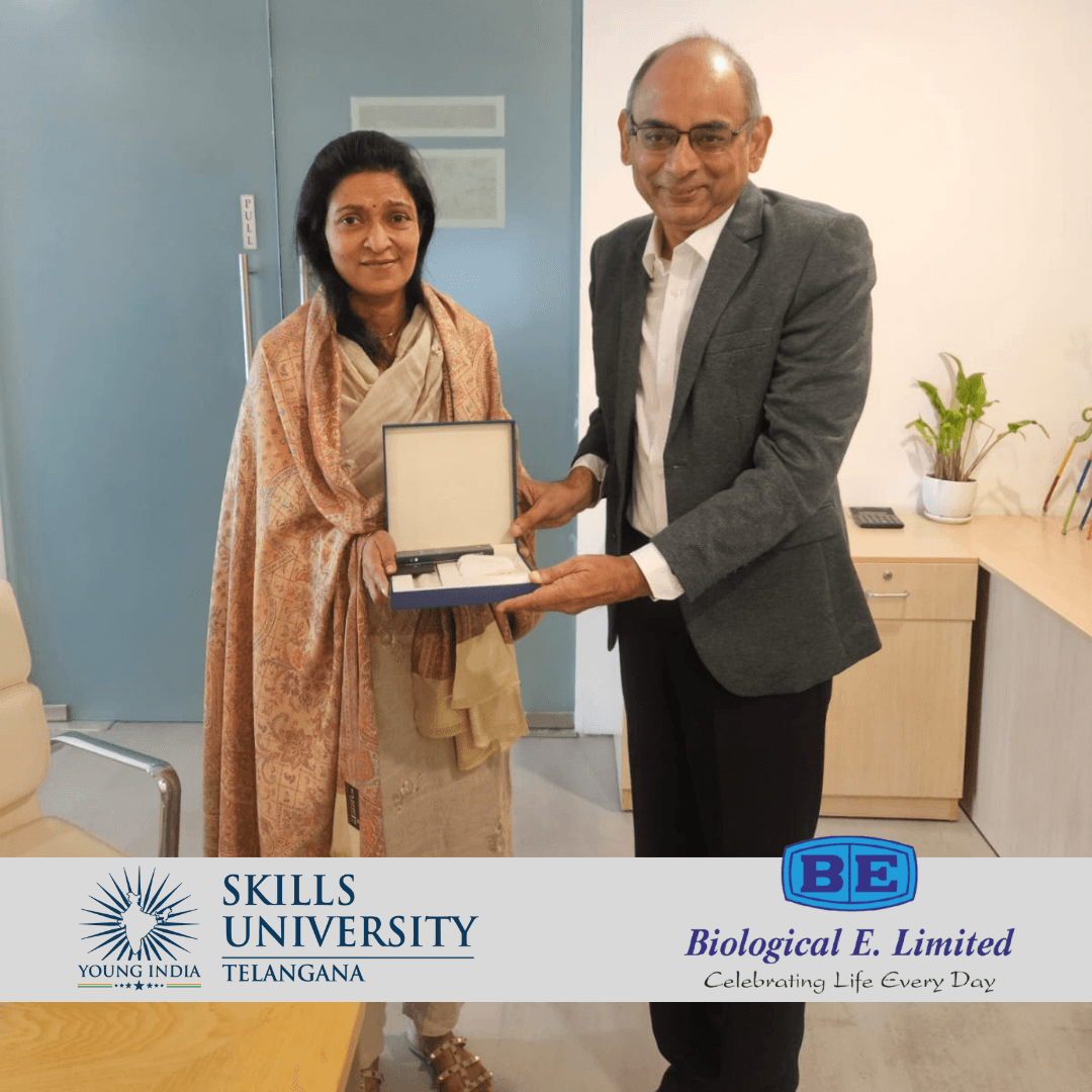 Vice Chancellor, YISU, Mr. Subba Rao met Ms. Mahima Datla, Managing Director, Biological E. Ltd. on 5th March 2026. The contours of a collaborative set of programs, both short-term and long term were discussed in detail. Also present was the CHRO of Biological E Ltd. Mr. Sundar Ramachander and Ms. Hyma Jain, Outreach Manager, YISU. Innovative and industry-demanded initiatives in skilling were arrived at. image 2